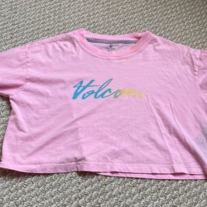 Womens volcom pink crop tee shirt sz small